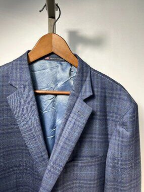 NWT WALTER MORTON 48L Blue Plaid 2 Btn 100% Worsted Wool Blazer USA